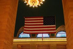 04 New York City Grand Central Terminal Main Concourse Entrance With Chandeliers And American Flag